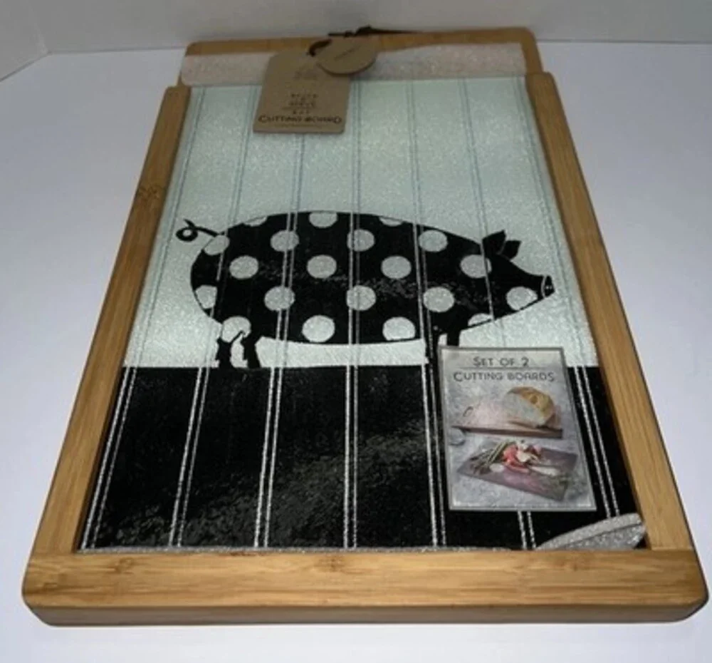 Demdaco By Design Pig Slice & Serve 2 in 1 Cutting Board Bamboo Board Glass